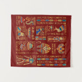 Egyptische hiërogliefen en oudheden in rood wandkleed (Voorkant (horizontaal))
