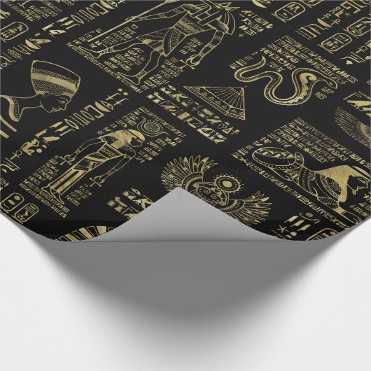 Egyptische hiërogliefen en oudheden in zwart goud cadeaupapier (Hoek)