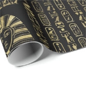 Egyptische hiërogliefen en oudheden in zwart goud cadeaupapier (Rol Hoek)
