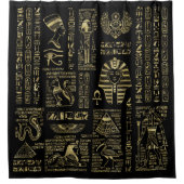 Egyptische hiërogliefen en oudheden in zwart goud douchegordijn (Voorkant)
