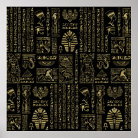 Egyptische hiërogliefen en oudheden in zwart goud