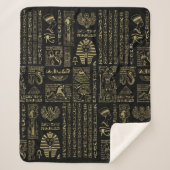 Egyptische hiërogliefen en oudheden in zwart goud sherpa deken (Voorkant)