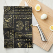 Egyptische hiërogliefen en oudheden in zwart goud theedoek (Quarter Fold)