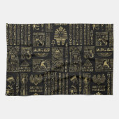 Egyptische hiërogliefen en oudheden in zwart goud theedoek (Horizontaal)