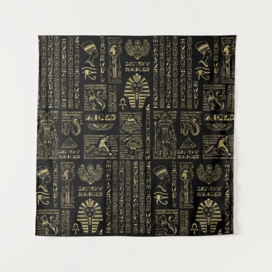 Egyptische hiërogliefen en oudheden in zwart goud wandkleed (Voorkant)