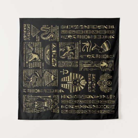 Egyptische hiërogliefen en oudheden in zwart goud wandkleed (Voorkant (horizontaal))