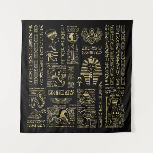 Egyptische hiërogliefen en oudheden in zwart goud wandkleed (Voorkant)
