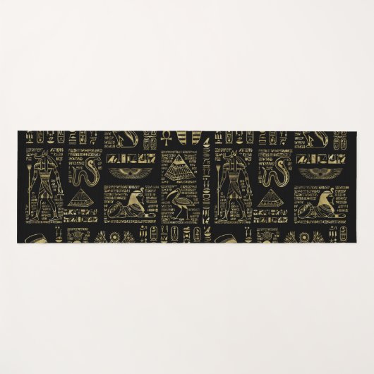 Egyptische hiërogliefen en oudheden in zwart goud yogamat (Voorkant (horizontaal))