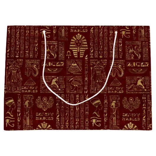 Egyptische hiërogliefen en symbolen op rood leder groot cadeauzakje (Voorkant)