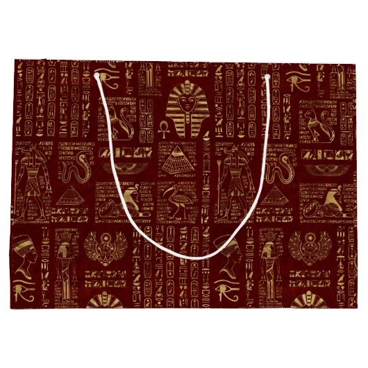 Egyptische hiërogliefen en symbolen op rood leder groot cadeauzakje (Achterkant)