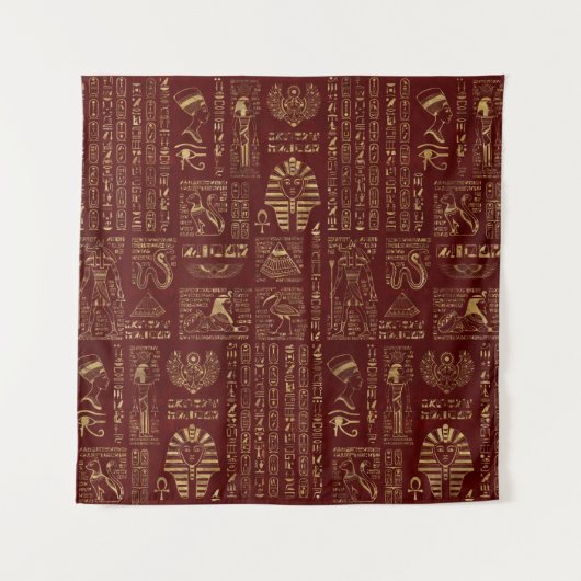 Egyptische hiërogliefen en symbolen op rood leder wandkleed (Voorkant)