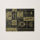 Egyptische hiërogliefen en symbolen op zwart leder legpuzzel (Horizontaal)