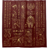 Egyptische hiërogliefen en symbolen rood leder douchegordijn (Voorkant)