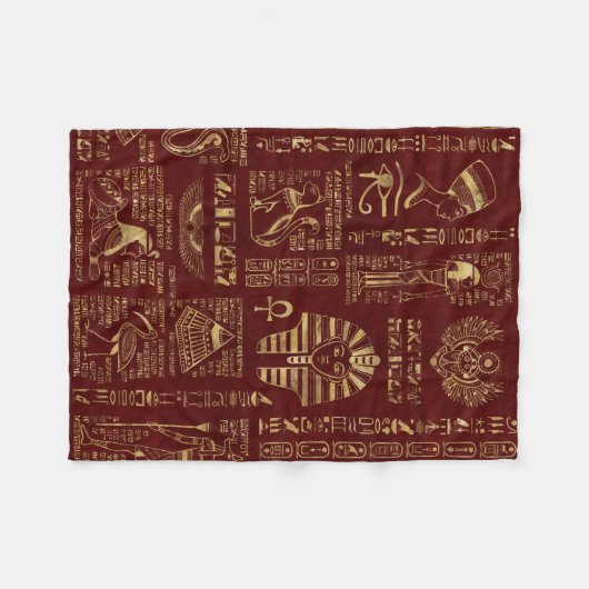 Egyptische hiërogliefen en symbolen rood leder fleece deken (Voorkant (Horizontaal))