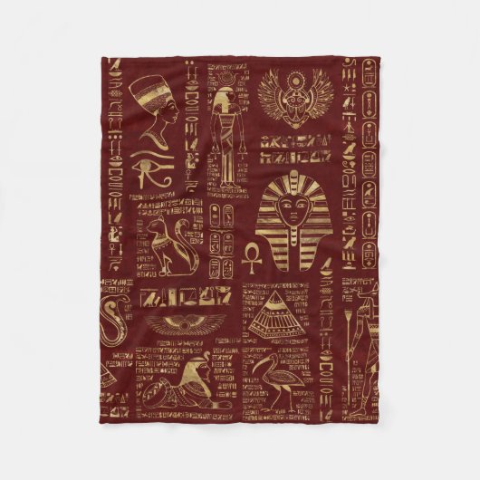 Egyptische hiërogliefen en symbolen rood leder fleece deken (Voorkant)