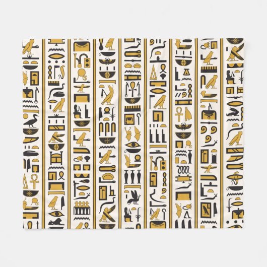 Egyptische hiërogliefen: geel-zwart naadloos. fleece deken (Voorkant (Horizontaal))