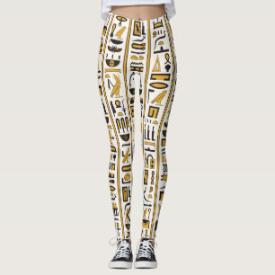 Egyptische hiërogliefen: geel-zwart naadloos. leggings