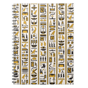 Egyptische hiërogliefen: geel-zwart naadloos. notitieboek