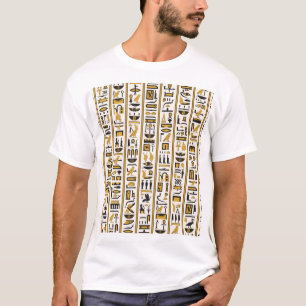 Egyptische hiërogliefen: geel-zwart naadloos. t-shirt