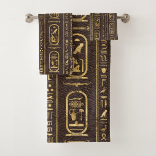 Egyptische hiërogliefen Gold op bruin leder Bad Handdoek