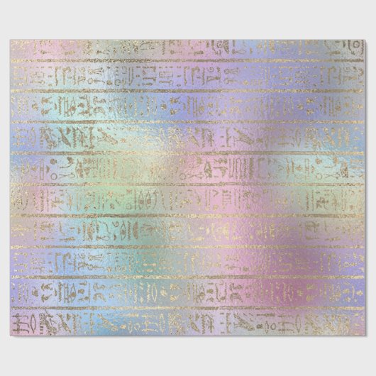 Egyptische hiërogliefen goud blauw water roze ombr cadeaupapier (Vlak)