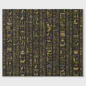 Egyptische hiërogliefen  goud in zwart op zwart cadeaupapier (Vlak)
