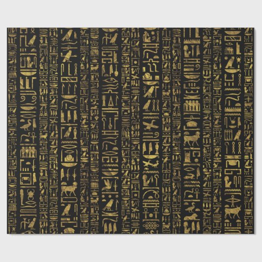 Egyptische hiërogliefen  goud in zwart op zwart cadeaupapier (Vlak)
