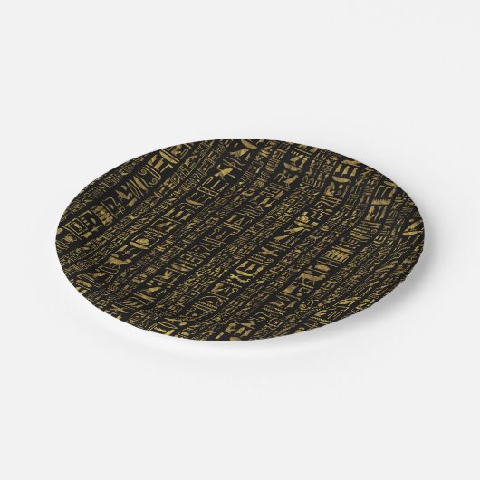Egyptische hiërogliefen  goud in zwart op zwart papieren bordje (Gekanteld)