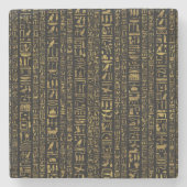 Egyptische hiërogliefen  goud in zwart op zwart stenen onderzetter (Voorkant)