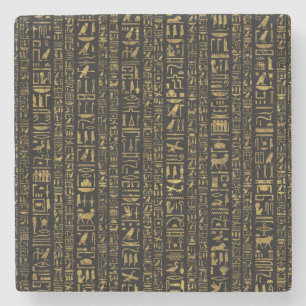 Egyptische hiërogliefen  goud in zwart op zwart stenen onderzetter