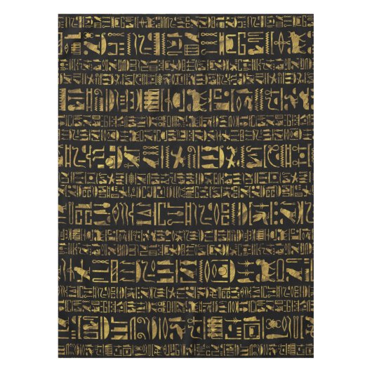 Egyptische hiërogliefen goud in zwart op zwart tafelkleed (Voorkant)