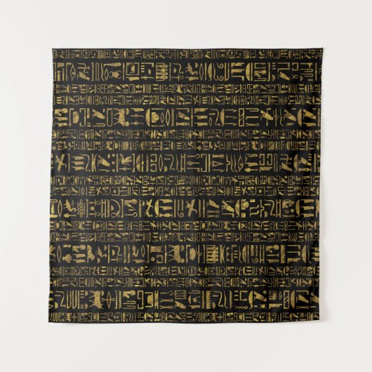 Egyptische hiërogliefen  goud in zwart op zwart wandkleed (Voorkant (horizontaal))