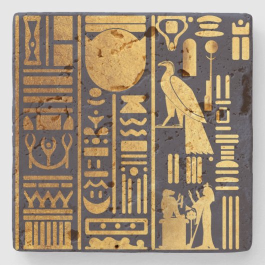 Egyptische hiërogliefen goudfolie stenen onderzetter (Voorkant)