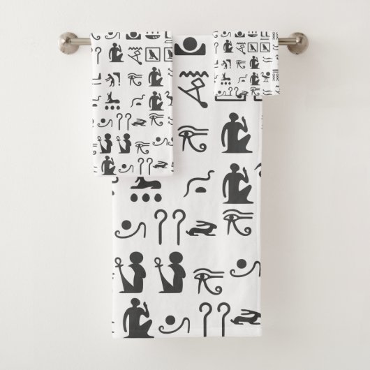 Egyptische hiërogliefen in zwart en wit bad handdoek (Insitu)