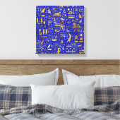Egyptische hiërogliefen - Lapis Lazuli en Gold Canvas Afdruk (Insitu (Slaapkamer))