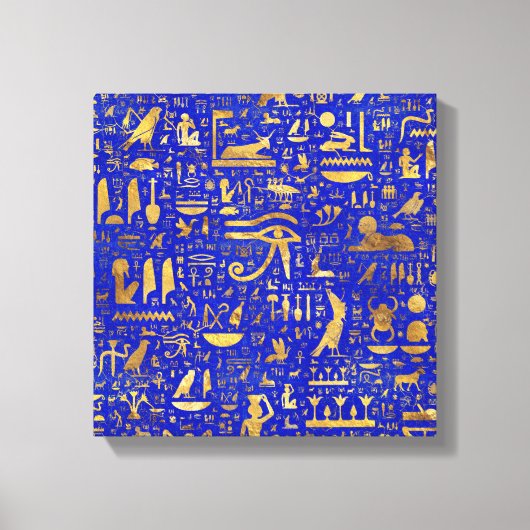 Egyptische hiërogliefen - Lapis Lazuli en Gold Canvas Afdruk (Voorkant)