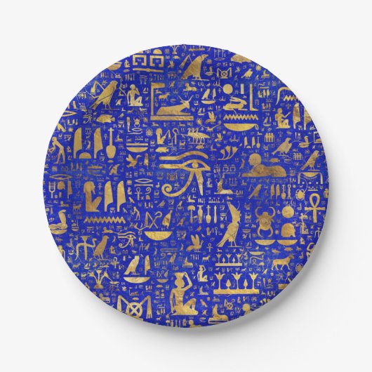 Egyptische hiërogliefen - Lapis Lazuli en Gold Papieren Bordje (Voorkant)