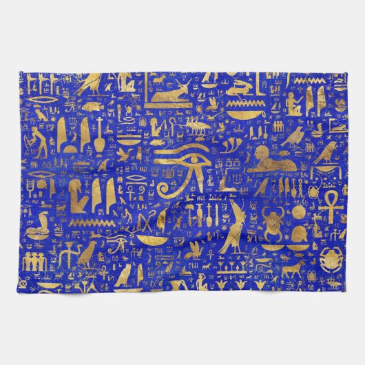Egyptische hiërogliefen - Lapis Lazuli en Gold Theedoek (Horizontaal)