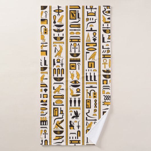 Egyptische hiërogliefen met gele zwarte kleur naad badhanddoek (Badhanddoek)