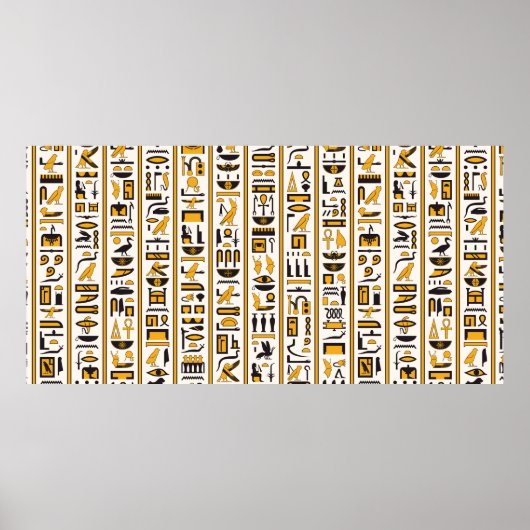 Egyptische hiërogliefen met gele zwarte kleur naad poster (Voorkant)