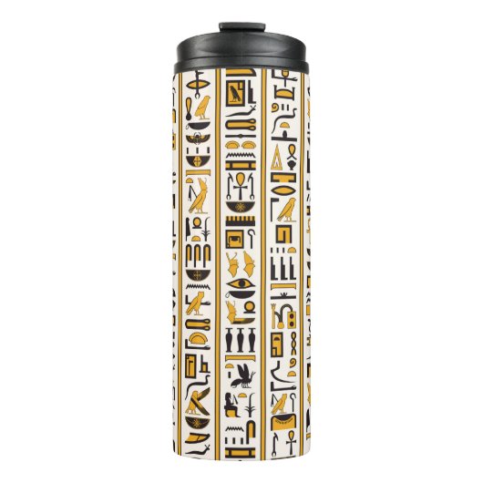 Egyptische hiërogliefen met gele zwarte kleur naad thermosbeker (Voorkant)