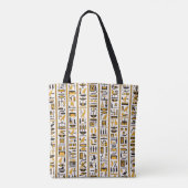 Egyptische hiërogliefen met gele zwarte kleur naad tote bag (Achterkant)