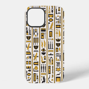 Egyptische hiërogliefen: naadloos geel-zwart. iPhone 12 hoesje