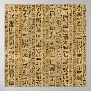 Egyptische hiërogliefen op papyrus poster