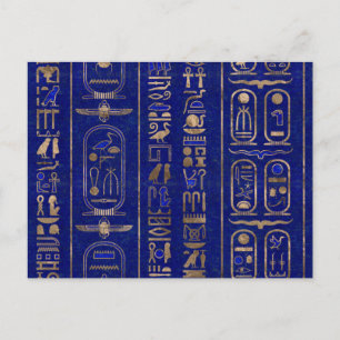 Egyptische hiërogliefen patroon Gold Lapis Lazuli Briefkaart
