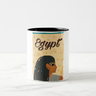 Egyptische hiërogliefen Vintage reisposter Tweekleurige Koffiemok