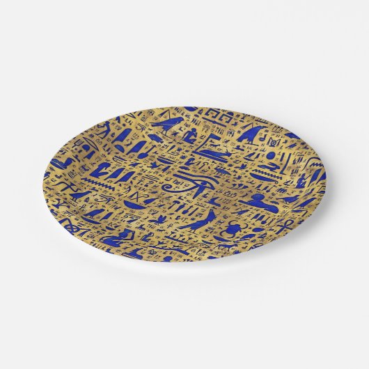 Egyptische hiërogliefhebbers, Lazuli en Gold Papieren Bordje (Gekanteld)