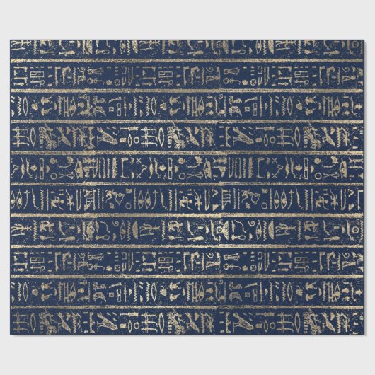 Egyptische Hieroglyphs Gold Blue Navy Pharaohs Cadeaupapier (Vlak)