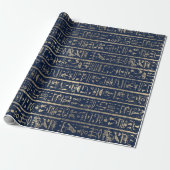 Egyptische Hieroglyphs Gold Blue Navy Pharaohs Cadeaupapier (Uitgerold)