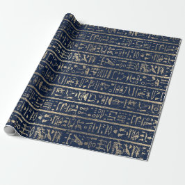 Egyptische Hieroglyphs Gold Blue Navy Pharaohs Cadeaupapier